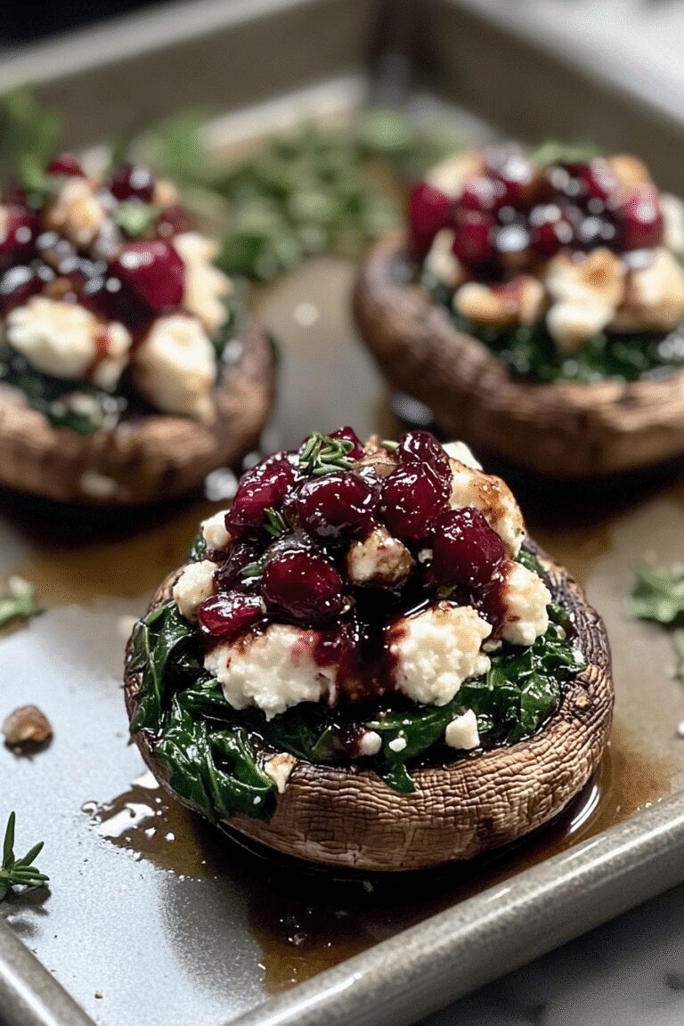 Balsamic Glazed Cranberry Goat Cheese Stuffed Mushrooms with Spinach
