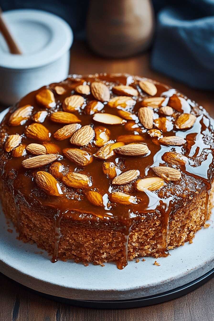 caramel soaked almond cake