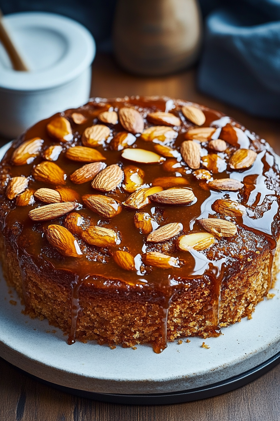 caramel soaked almond cake