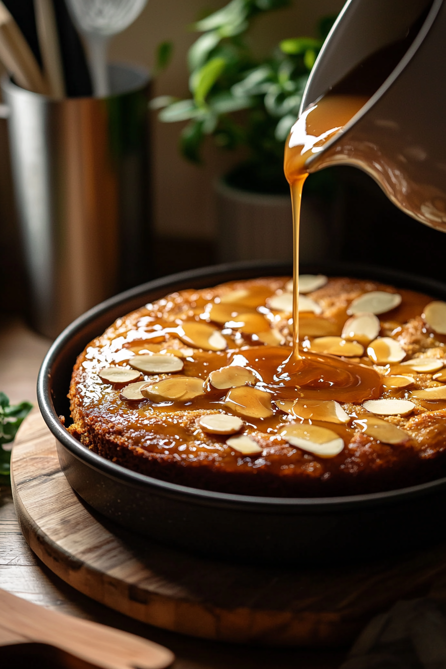 caramel soaked almond cake