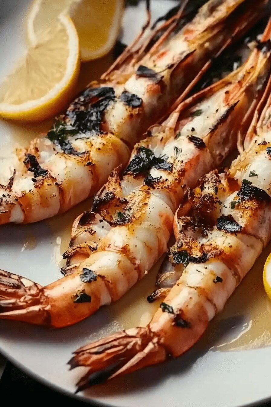 char grilled king prawns with lemon