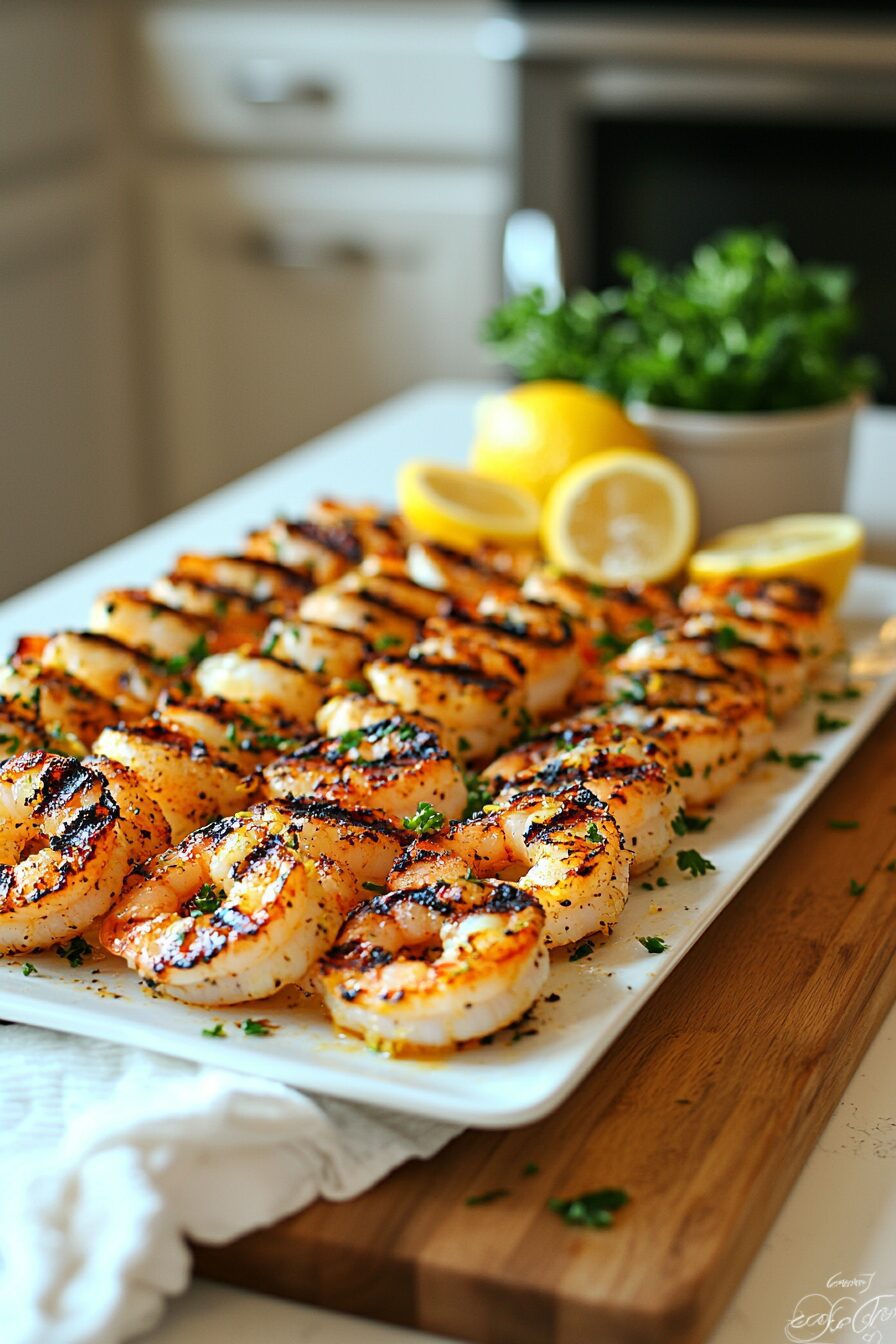char grilled king prawns with lemon