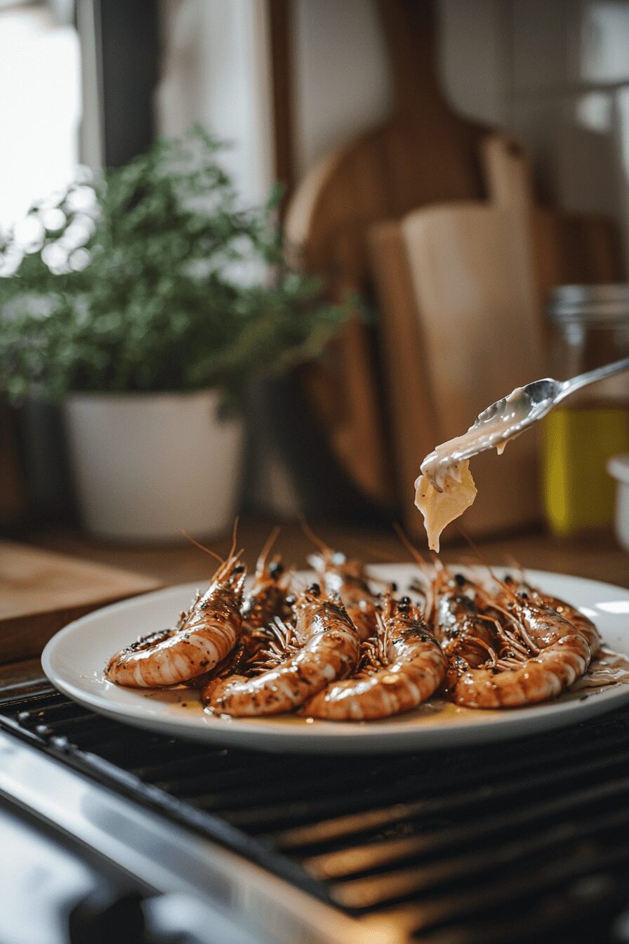 char grilled king prawns with lemon