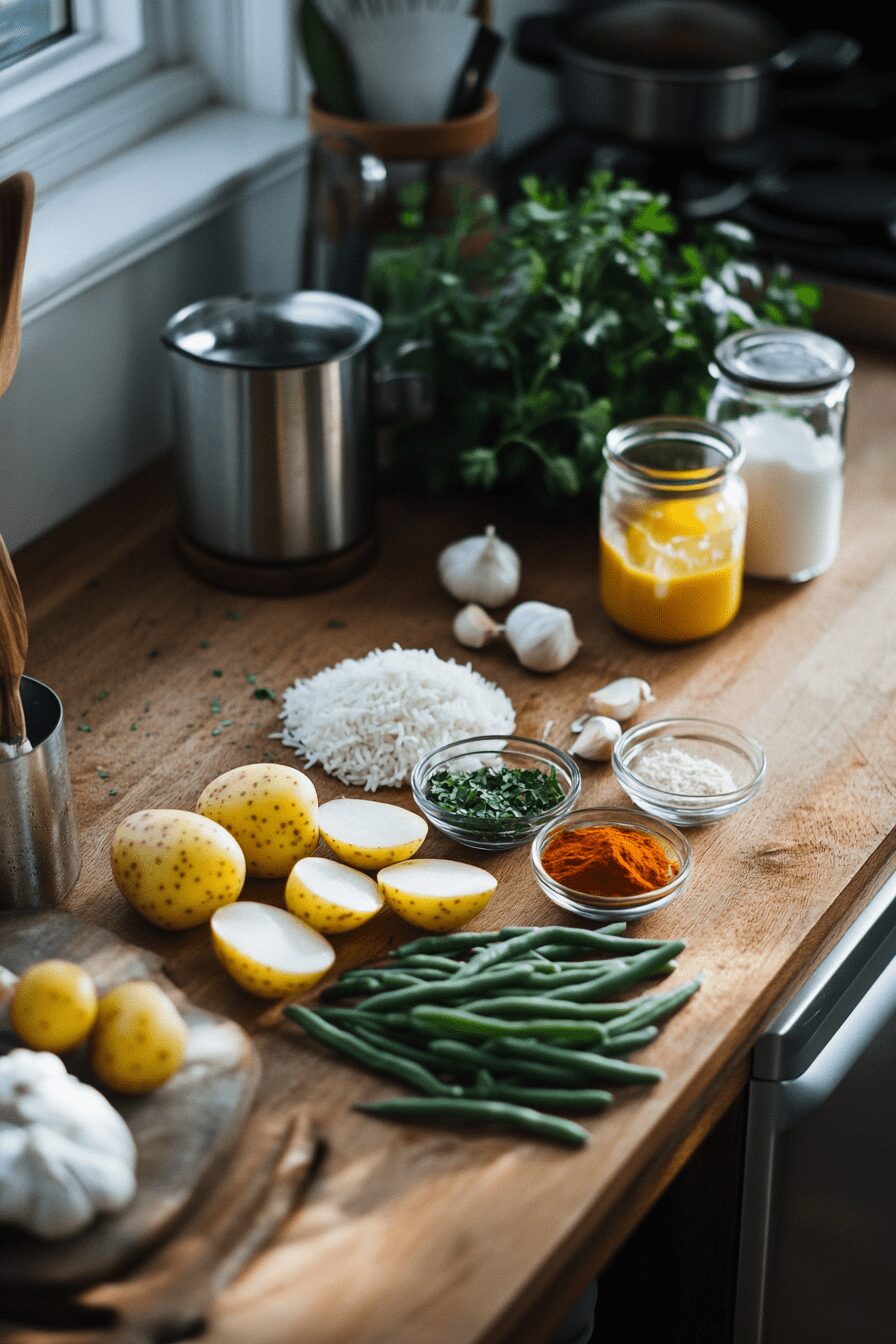 creamy harissa broth with rice