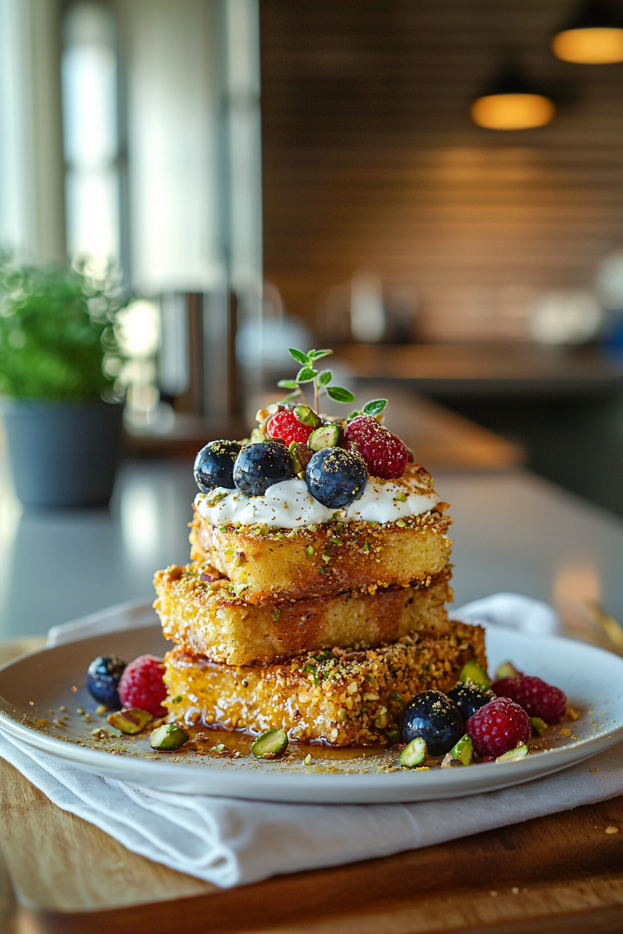 pistachio crusted saffron french toast