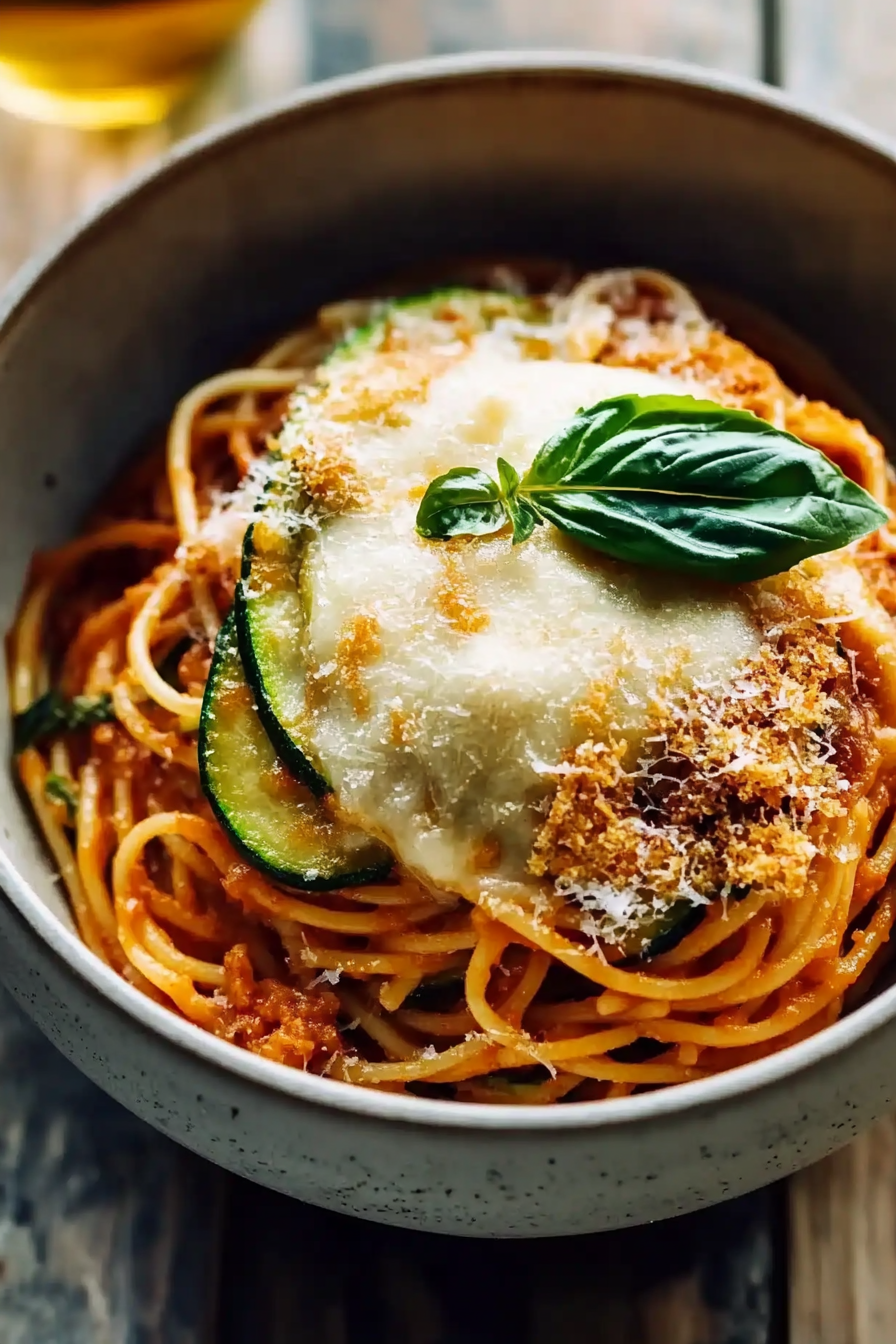 spaghetti with crispy zucchini