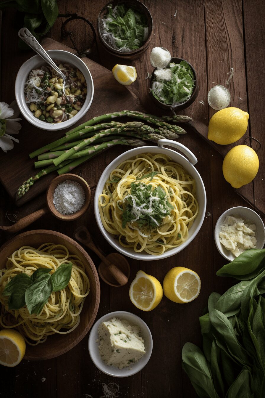 spicy pesto asparagus ricotta pasta crispy prosciutto