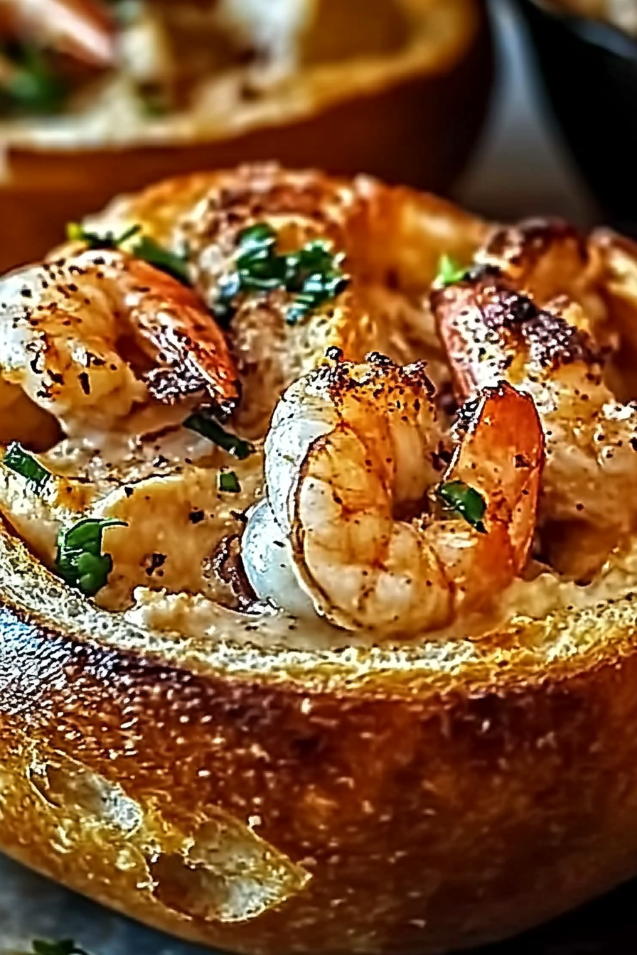stuffed seafood bread bowl