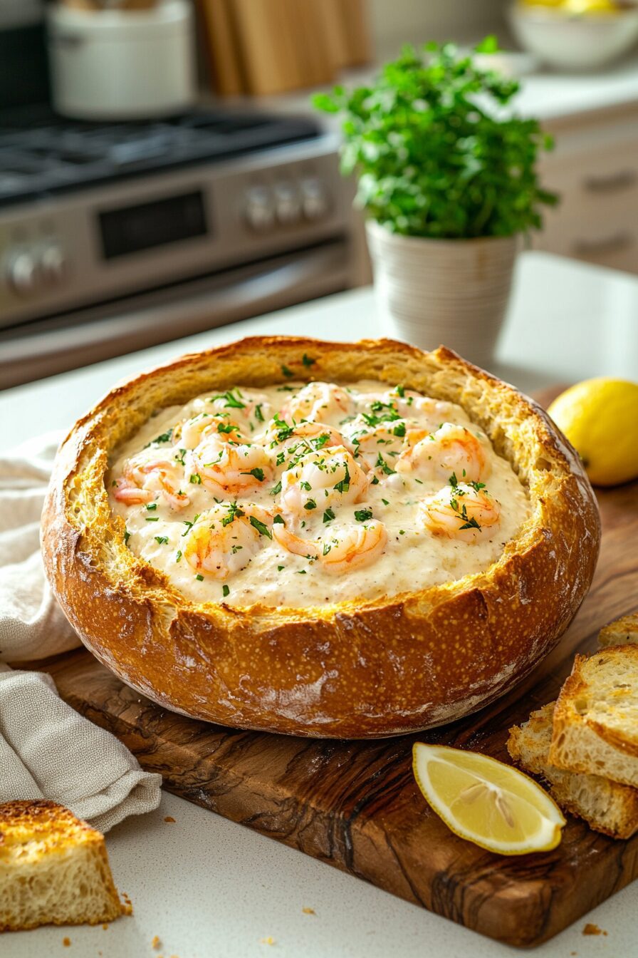 stuffed seafood bread bowl