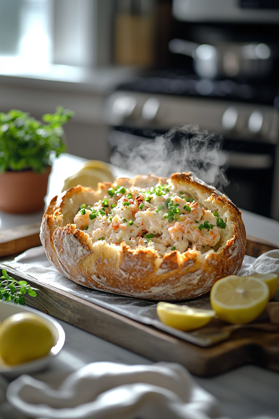 stuffed seafood bread bowl