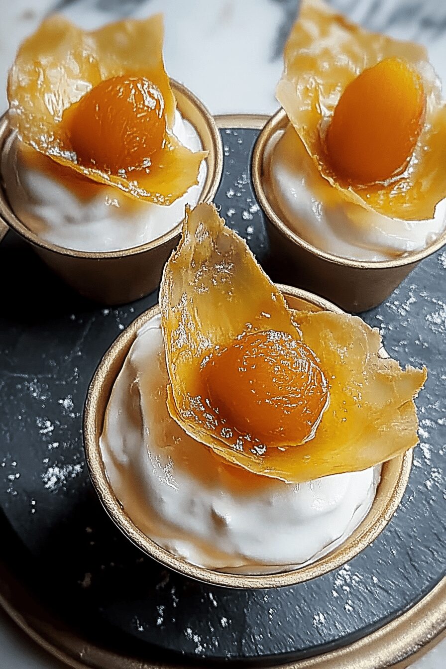 yoghurt cream sticky apricots filo wafer recipe