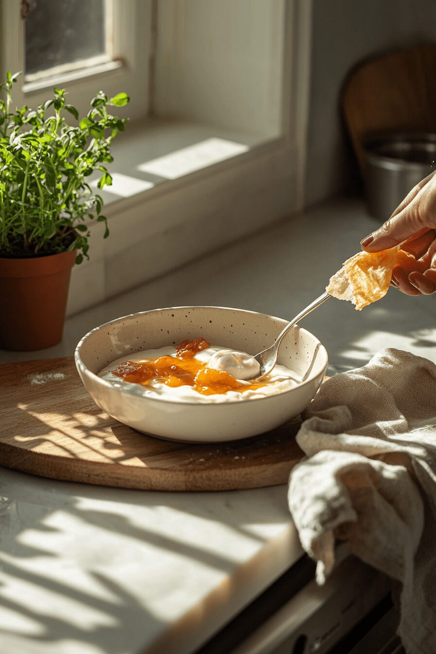 yoghurt cream sticky apricots filo wafer recipe