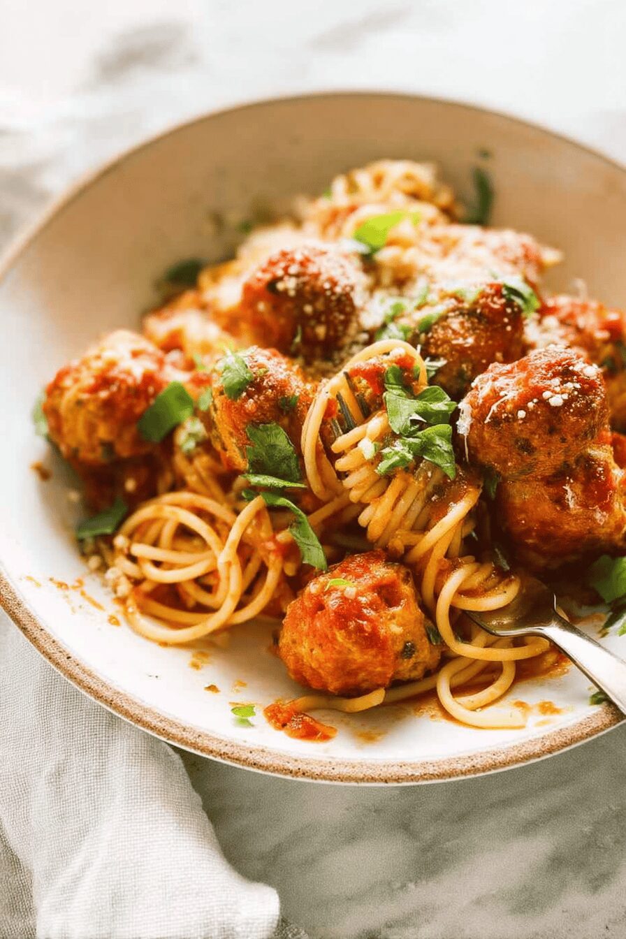 baked chicken meatballs spaghetti