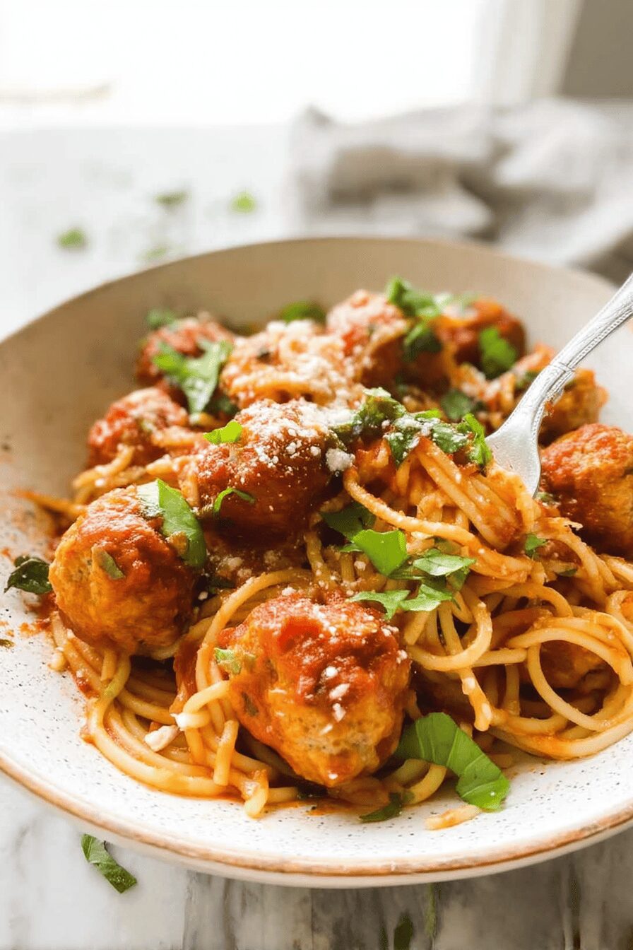 baked chicken meatballs spaghetti