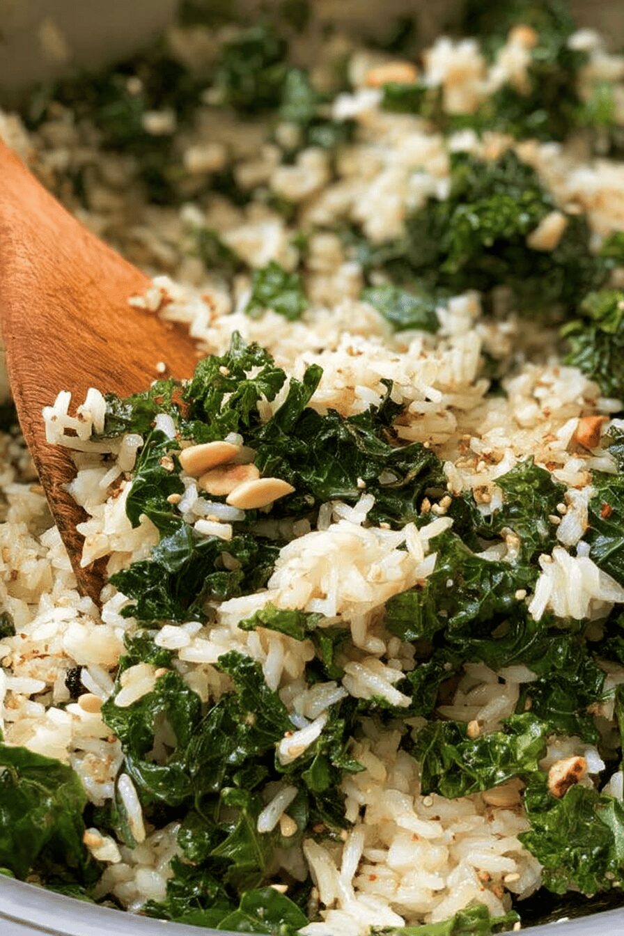 garlic butter rice with kale
