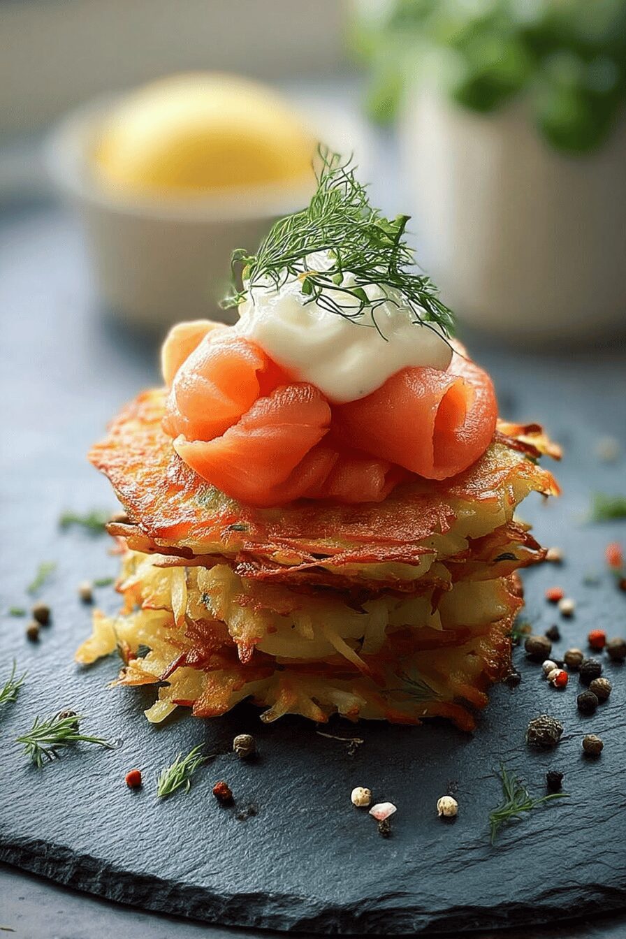 smoked salmon potato rosti stack