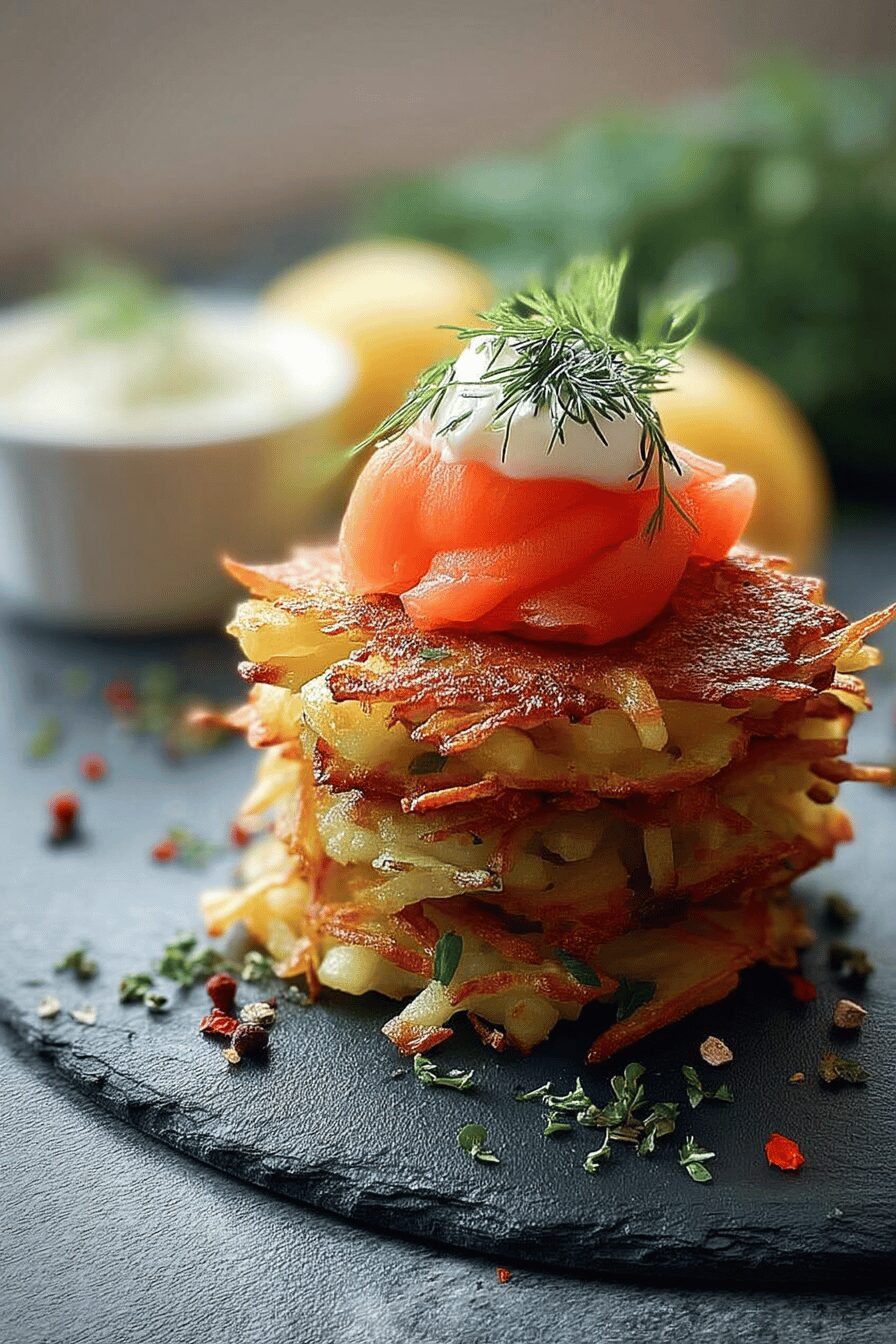 smoked salmon potato rosti stack