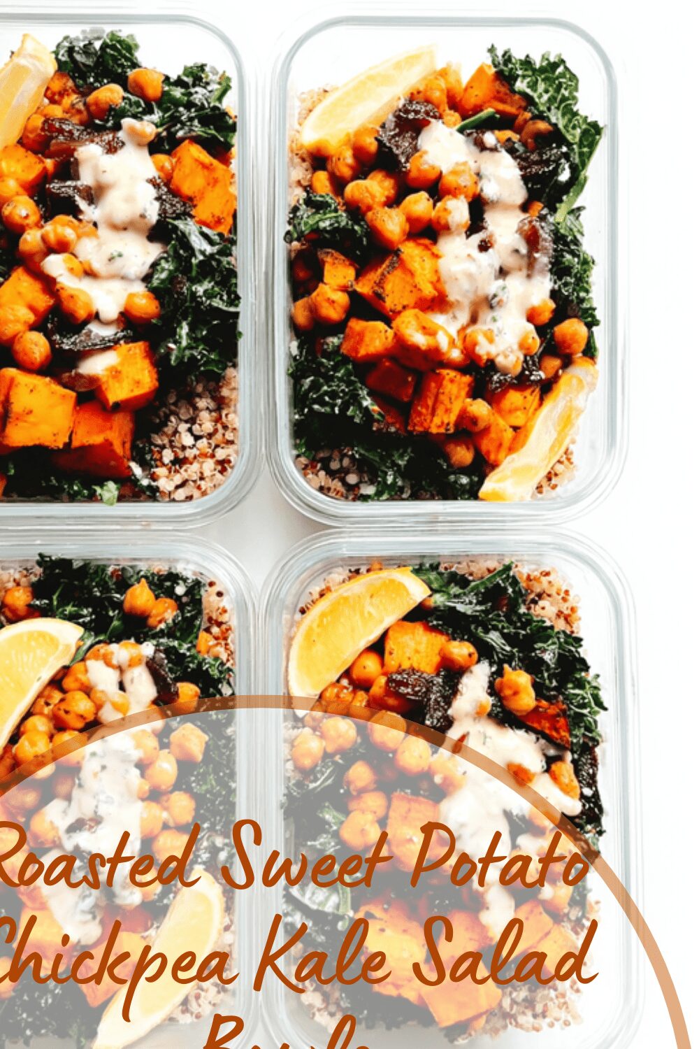 Roasted Sweet Potato Chickpea Kale Salad Bowls