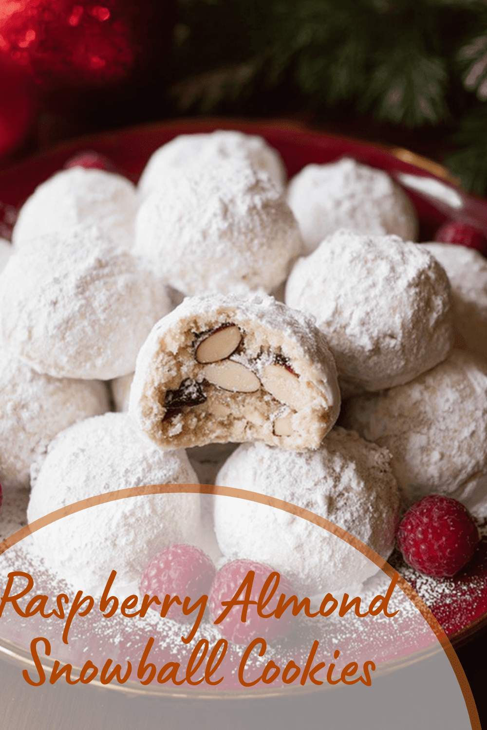 Raspberry Almond Snowball Cookies