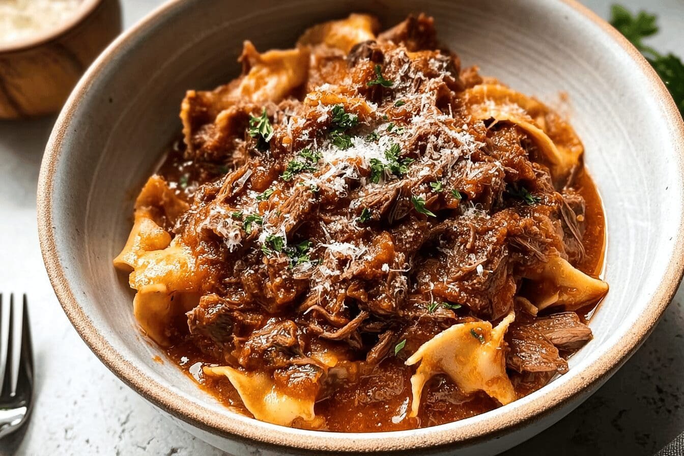 Beef Ragu Pasta Recipe With Tender Slow Cooked Shredded Beef