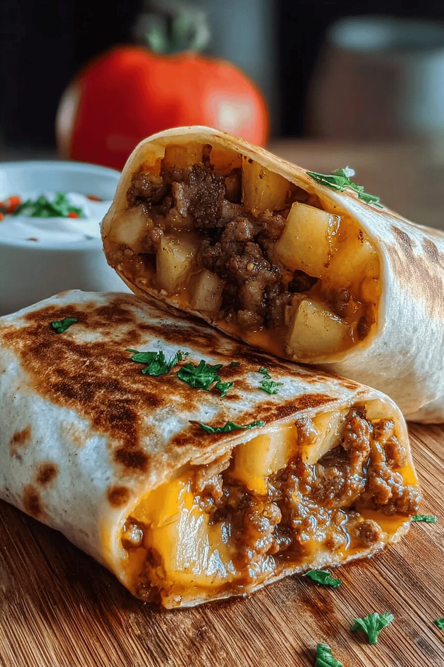 Cheesy Beef Potato Burritos