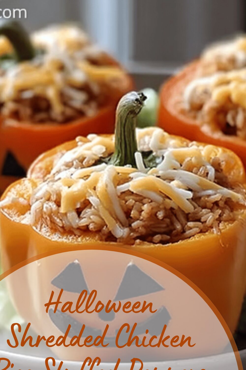 Halloween Shredded Chicken Rice Stuffed Peppers