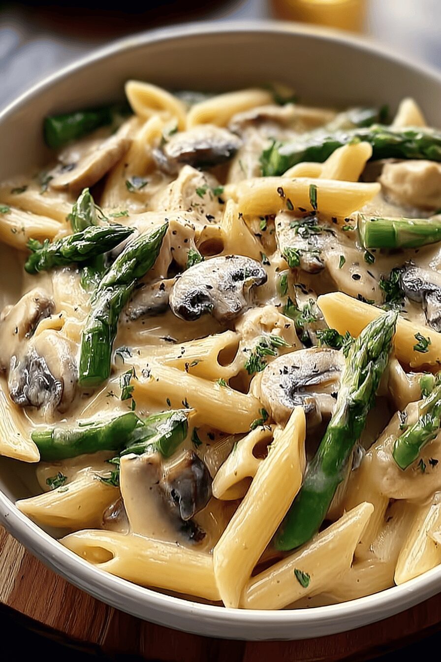 Mushroom Asparagus Chicken Penne