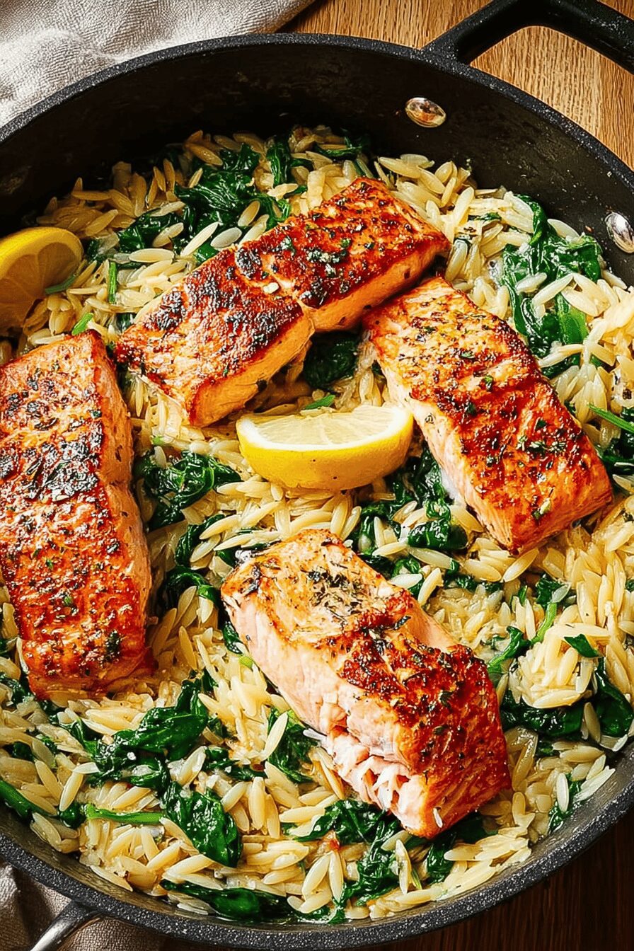 One Skillet Salmon Lemon Orzo
