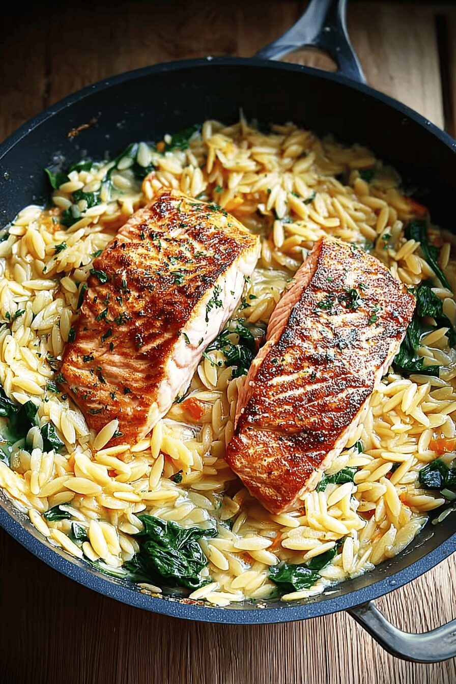One Skillet Salmon Lemon Orzo