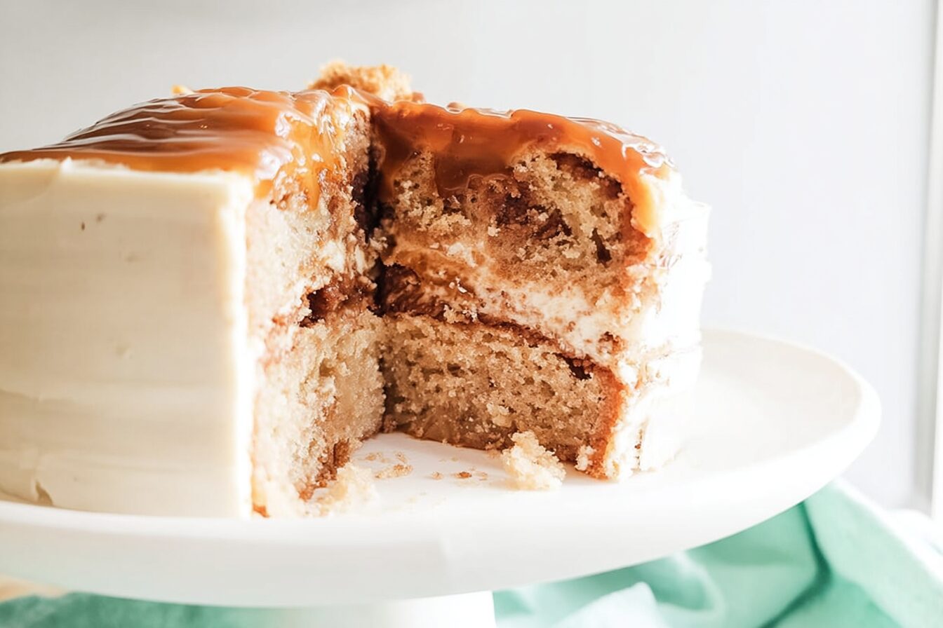 Cinnamon Roll Caramel Cake
