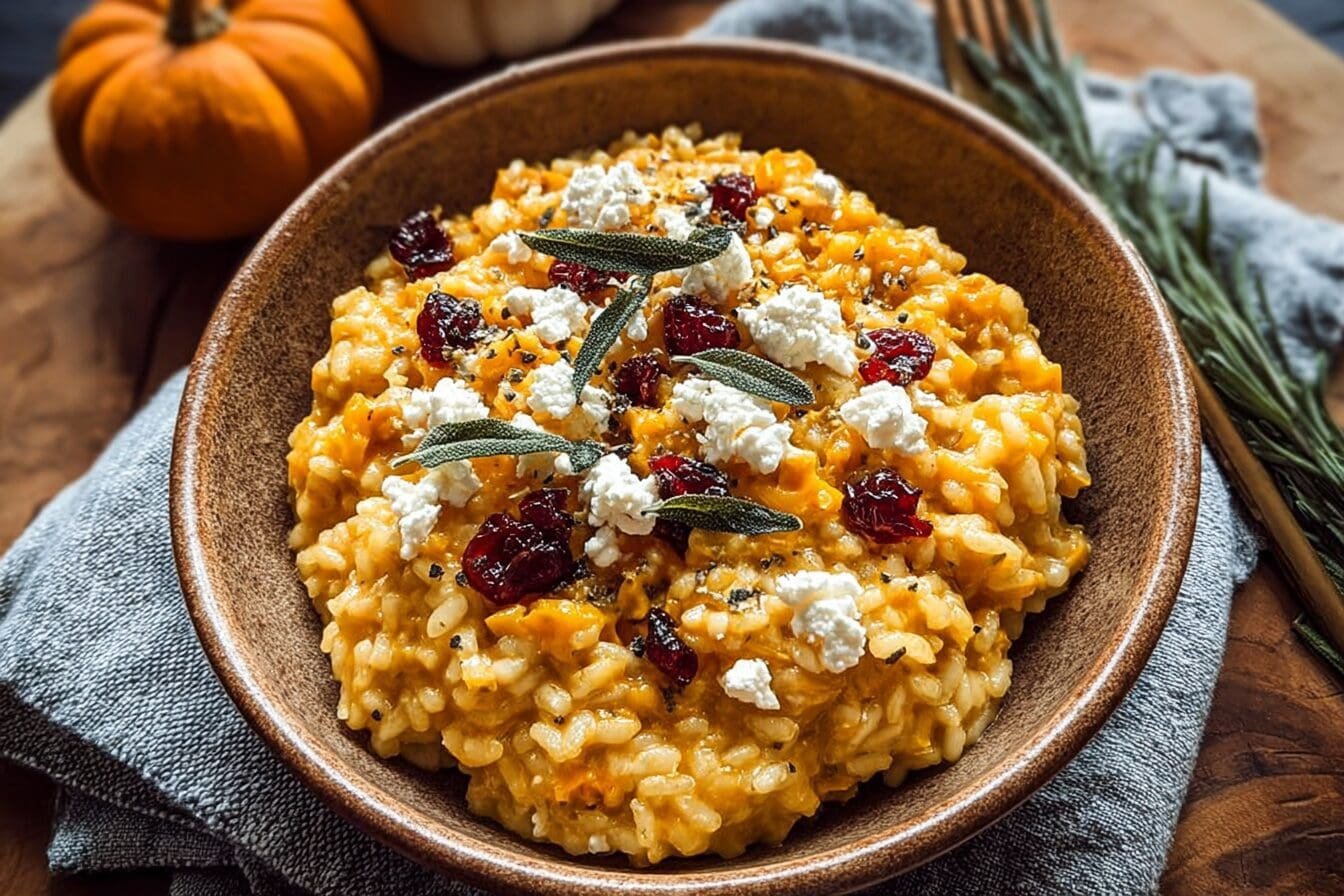 Pumpkin Goat Cheese Risotto Recipe With Creamy Autumn Taste