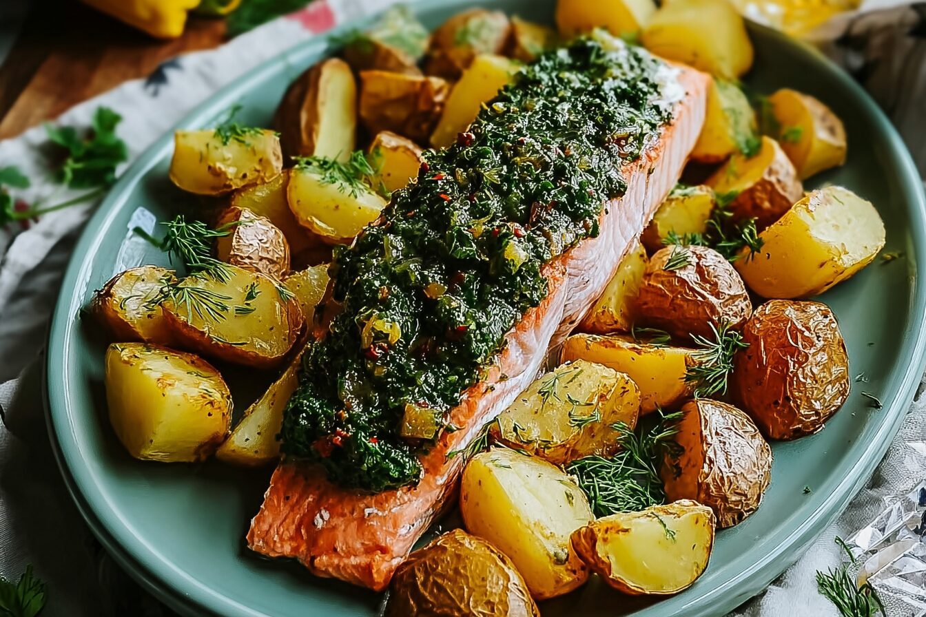 Salmon With Crispy Potatoes And Zhoug