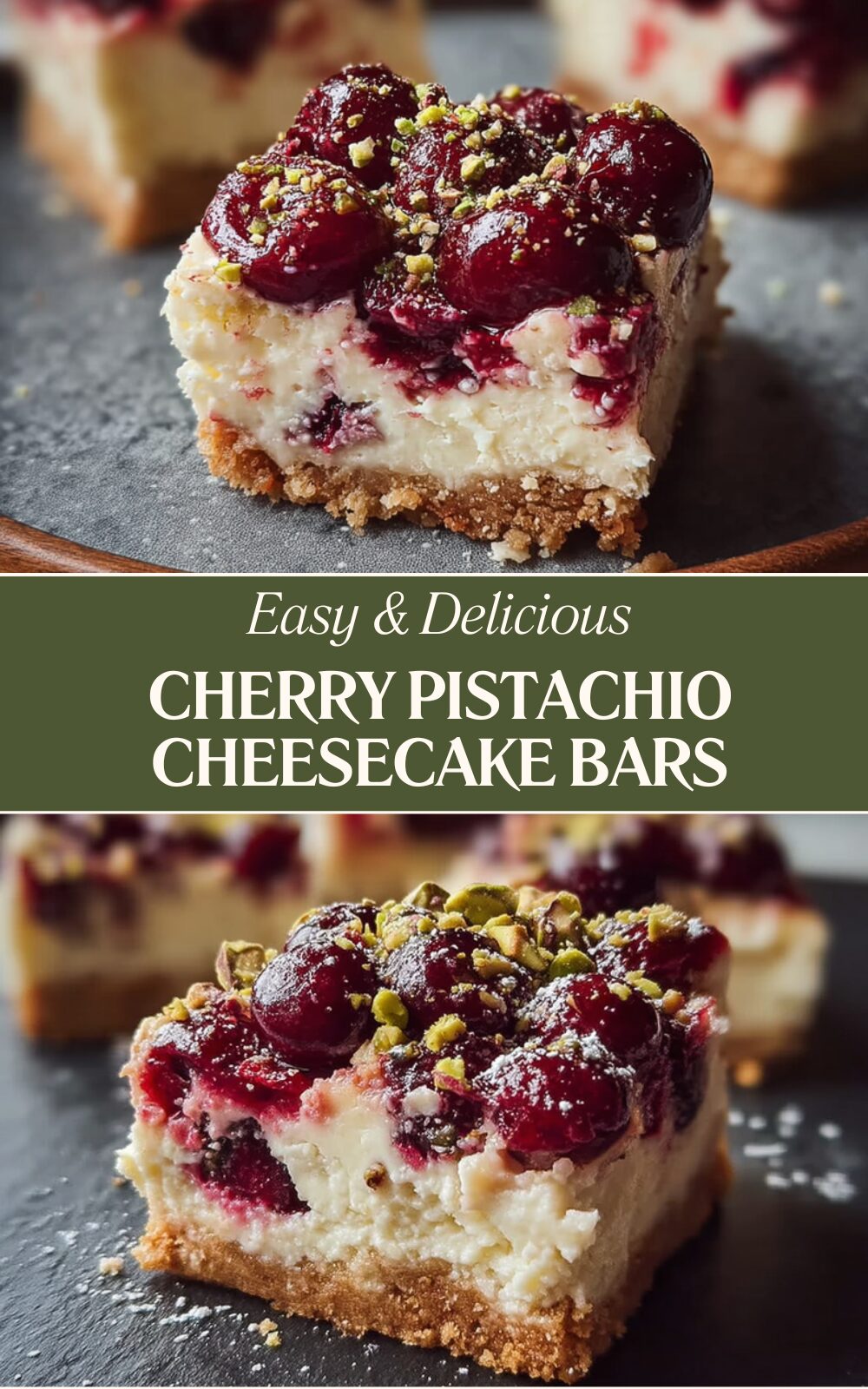 Cherry Pistachio Cheesecake Bars