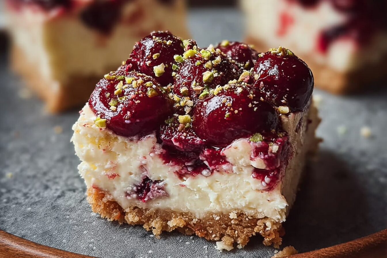 Cherry Pistachio Cheesecake Bars