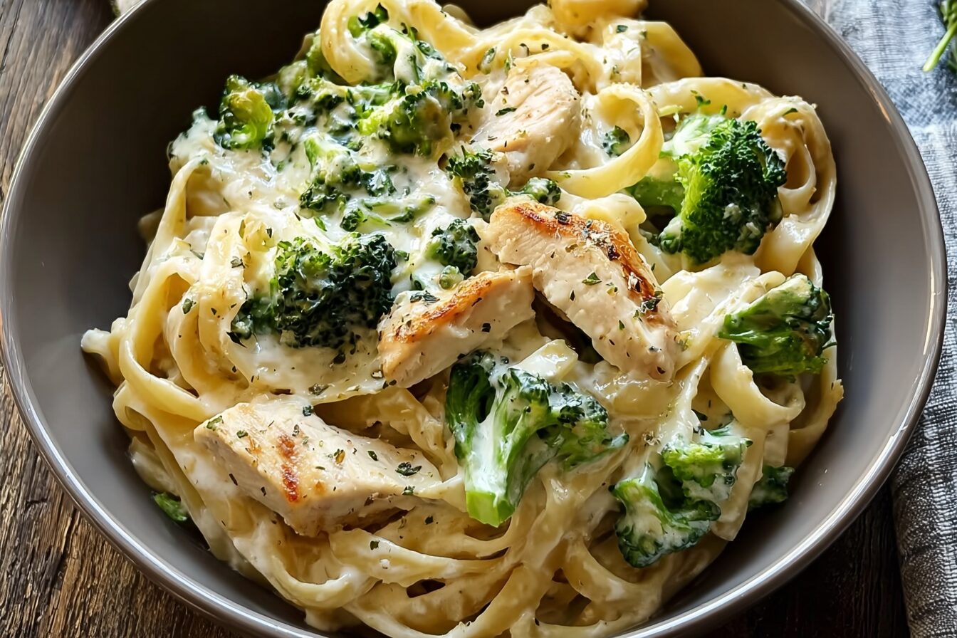 Creamy Chicken Broccoli Alfredo Fettuccine