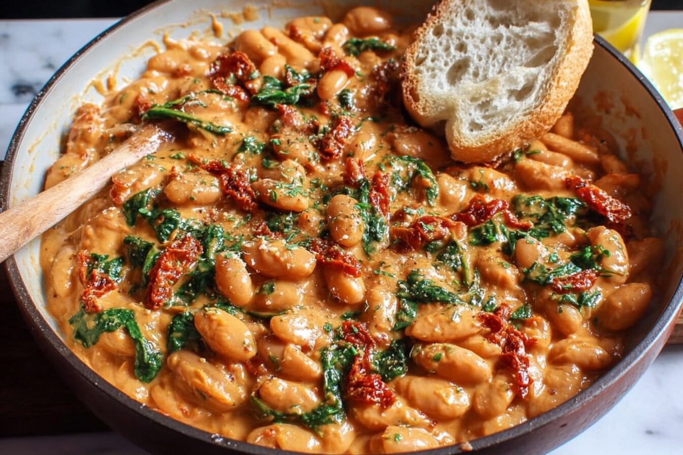 One Pot Creamy Sundried Tomato White Beans