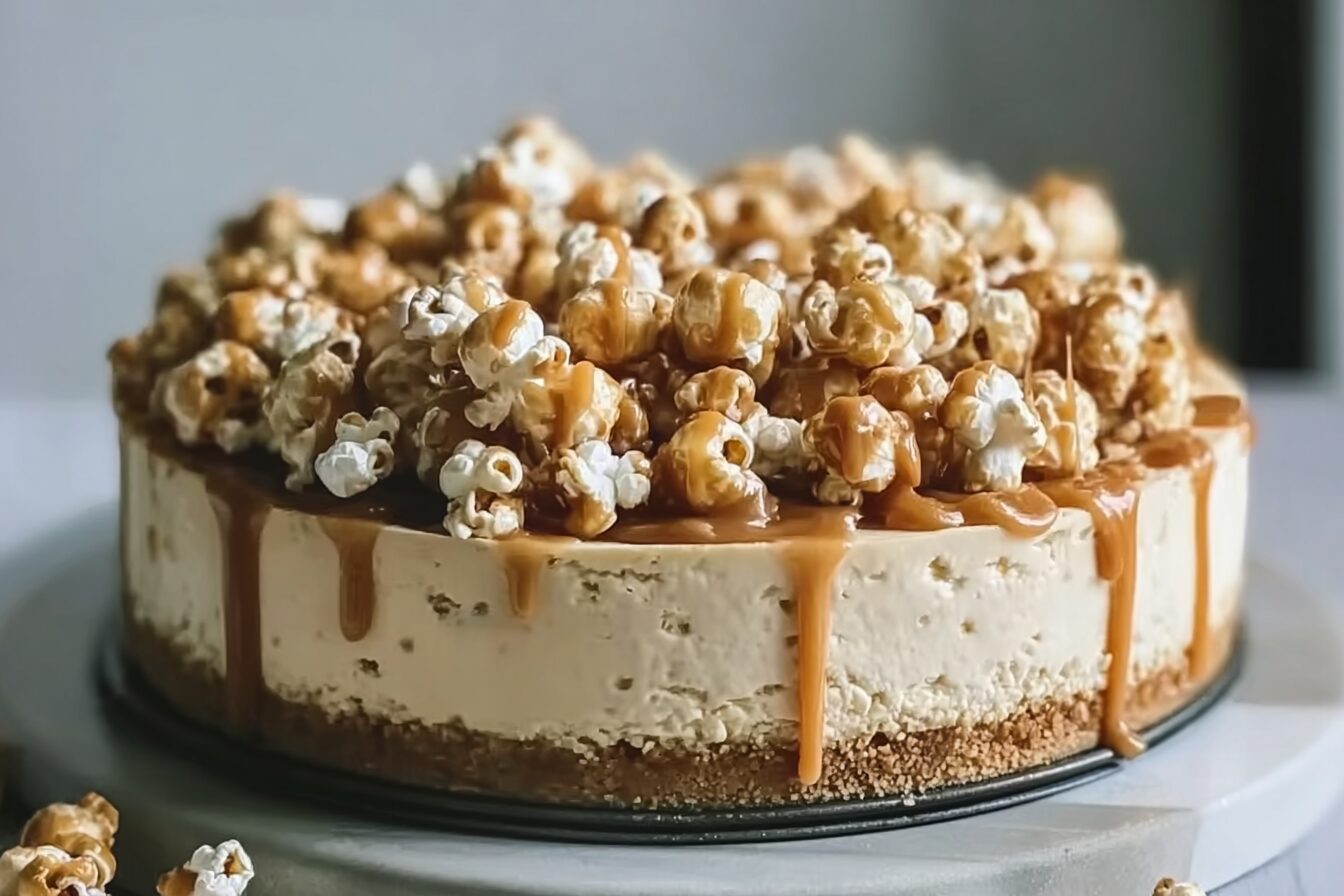 Salted Butterscotch Popcorn Cheesecake