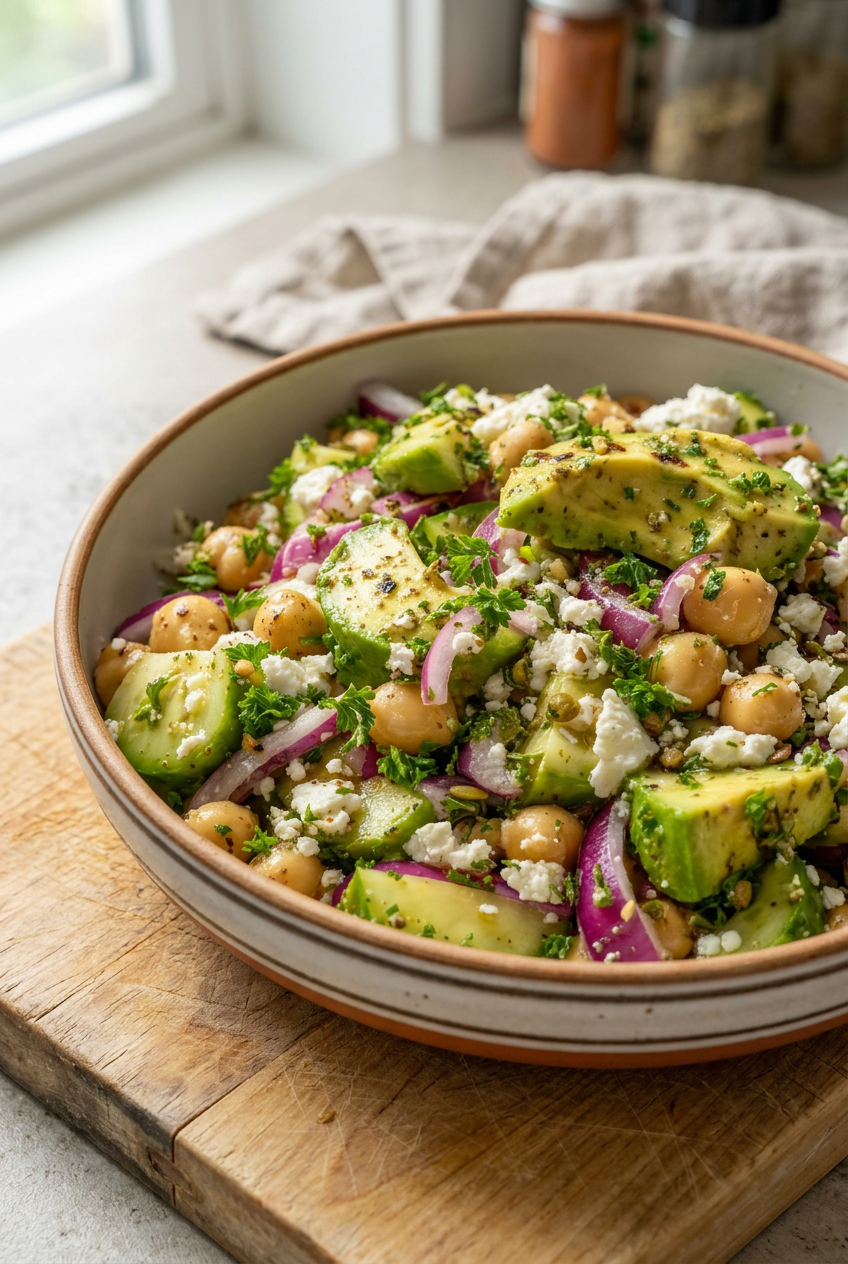 Chickpea Feta Avocado Salad