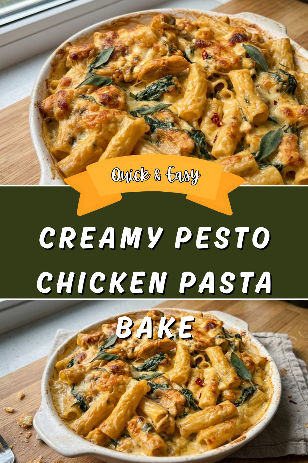Creamy Pesto Chicken Pasta Bake