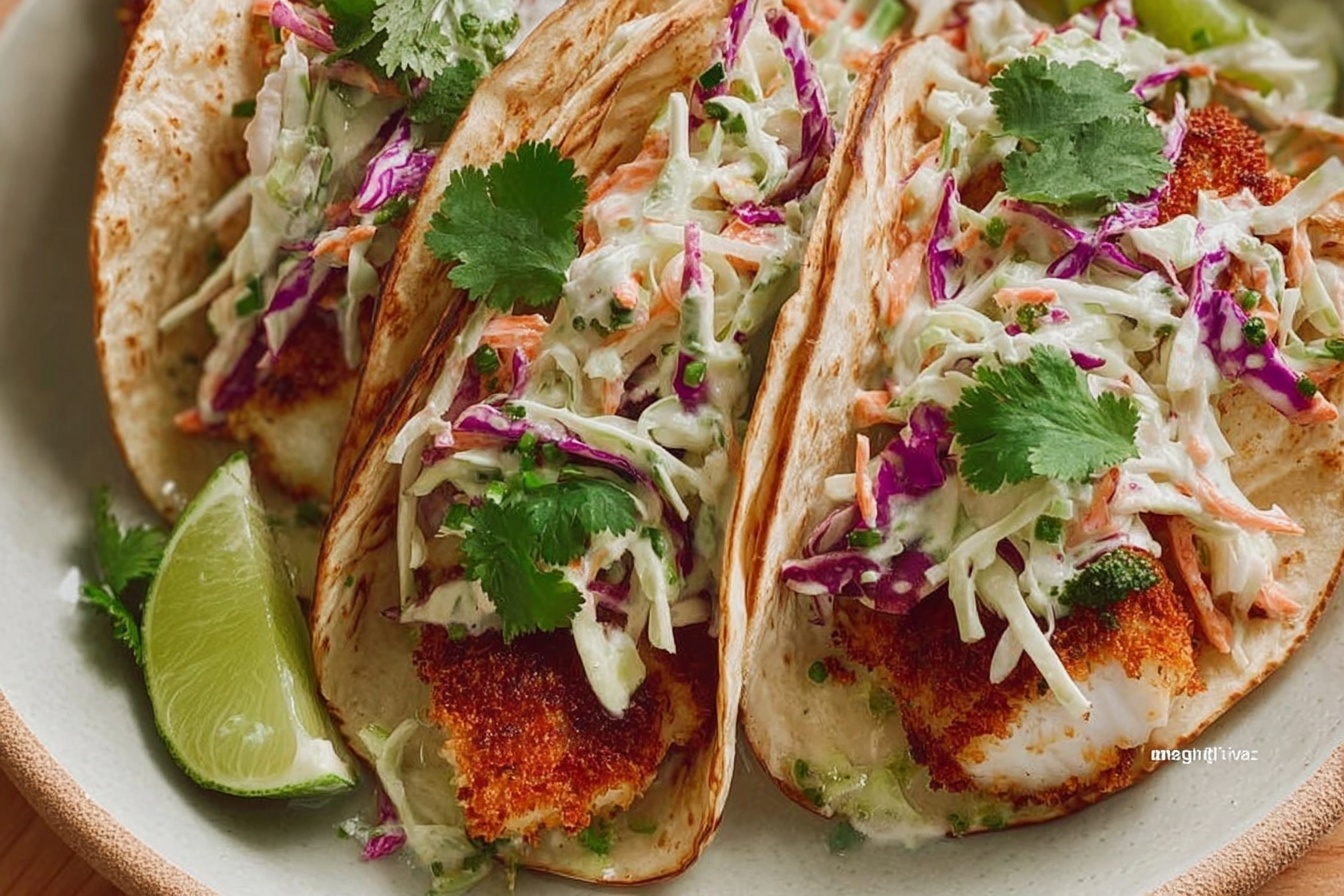 Air Fryer Fish Tacos With Cilantro Lime Slaw
