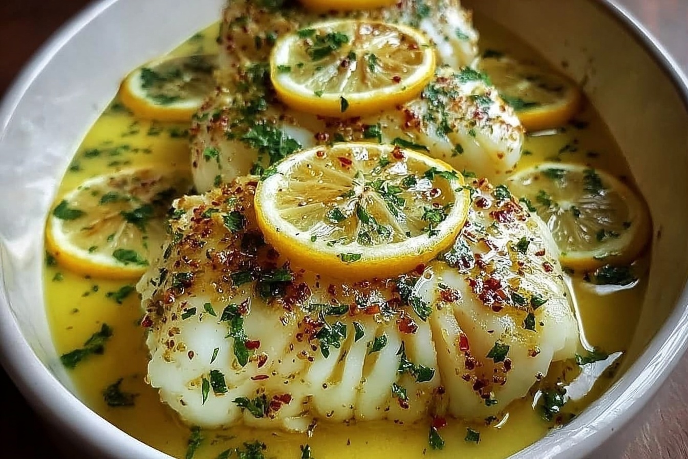 Baked Lemon-Garlic Cod With Butter Sauce
