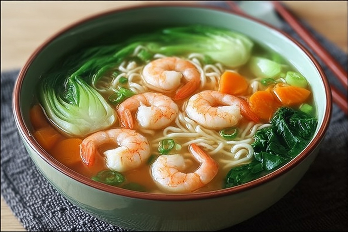 Chinese Rice Noodle Soup With Shrimp