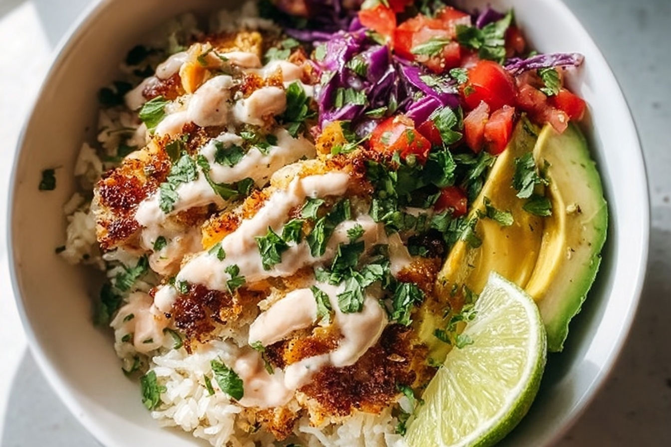 Easy Fish Taco Bowl With Spicy Lime Mayo
