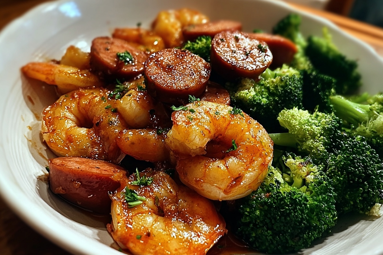 Honey Garlic Shrimp, Sausage, And Broccoli