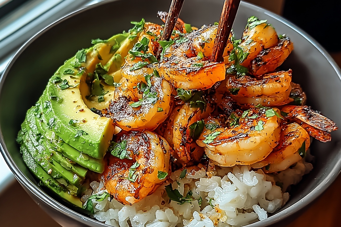 Spicy Shrimp And Avocado Rice Bowl
